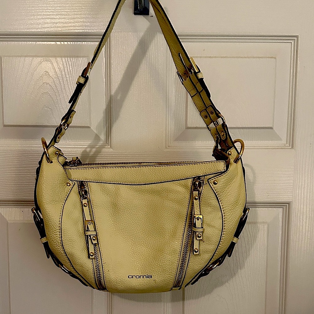 Cromia Cream Leather Shoulder Bag